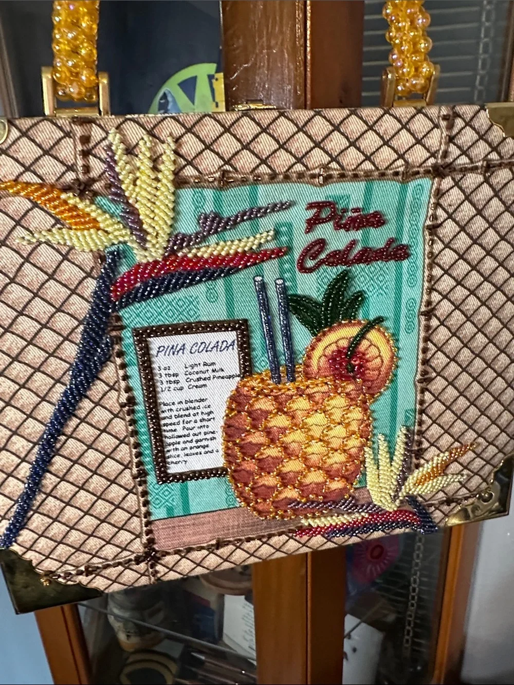 Pina Colada Beaded Handle Tote Bag - Yellow Accent